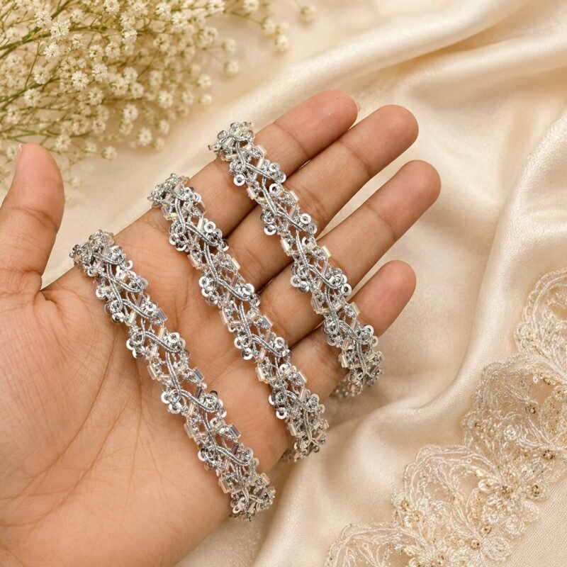 Zexira Silver Sequence Kinari 1 Inch 18 Meter Lace