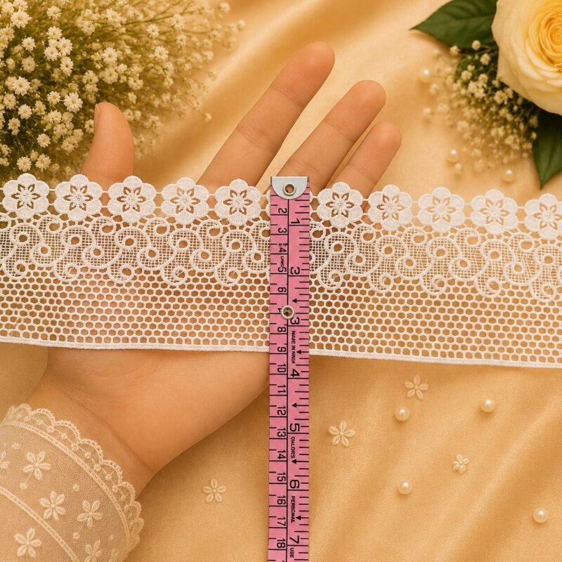 Zexira White Cotton Gpo 3Inch 5 Meter Border Lace