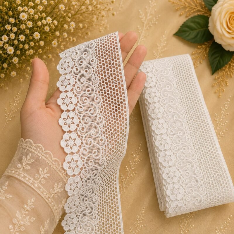 Zexira White Cotton Gpo 3Inch 5 Meter Border Lace