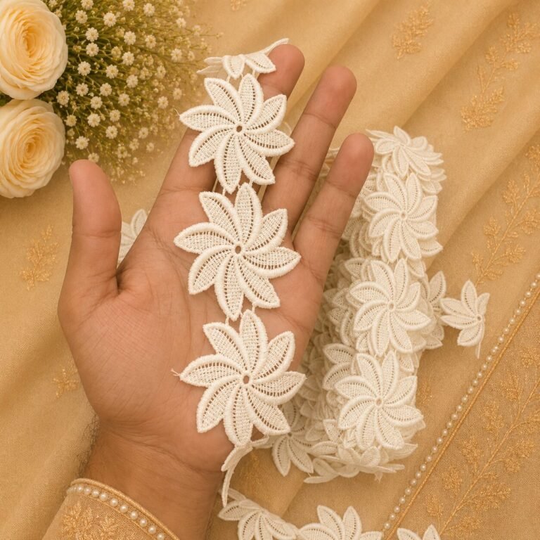 Zexira White Cotton Big Flower 2 Inch 10 Meter Lace Border