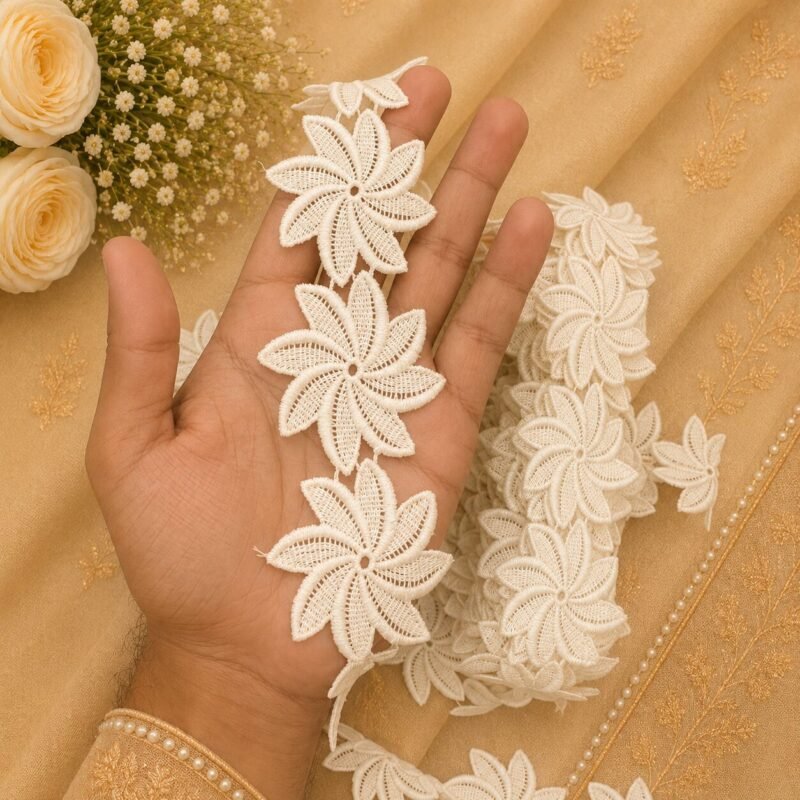 Zexira White Cotton Big Flower 2 Inch 10 Meter Lace Border