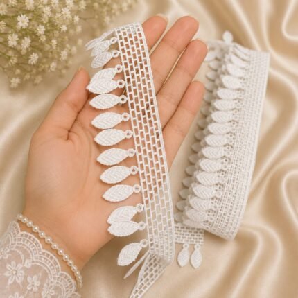 Zexira White Cotton Leaf Design 2 Inch 10 Meter Border Lace