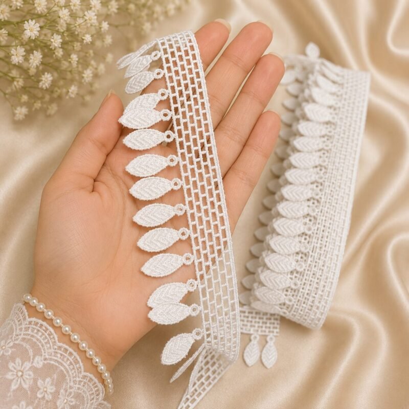 Zexira White Cotton Leaf Design 2 Inch 10 Meter Border Lace