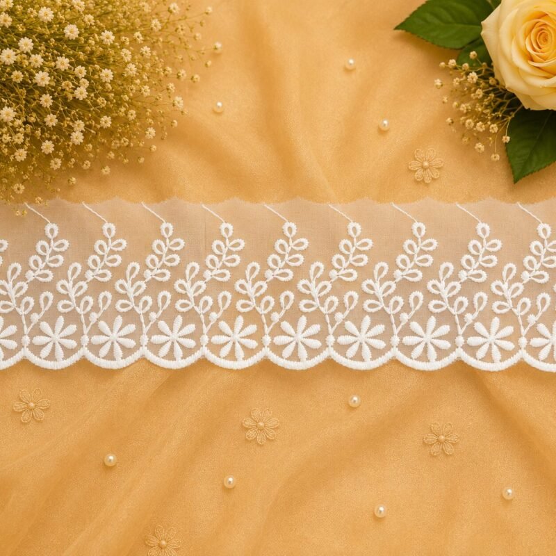 Zexira White Net Cutwork 3 Inch 10 Meter Border Lace