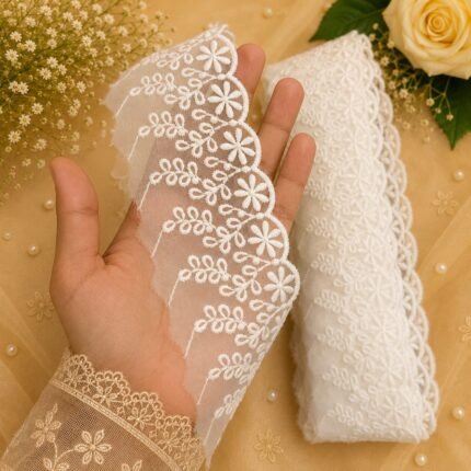 Zexira White Net Cutwork 3 Inch 10 Meter Border Lace