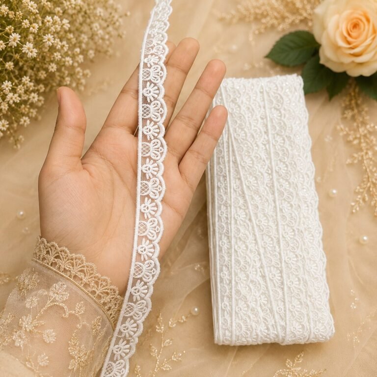 Zexira Beautiful White Sequence Organza 1 Inch 20 Meter Lace