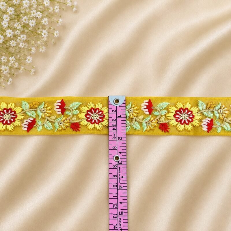 Zexira Beautiful Yellow Embroidery Flower 2 Inch 9 Meter Border Lace