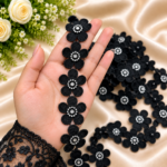 Zexira Black Stone Flower Cotton 1 Inch 4.5 Meter Lace