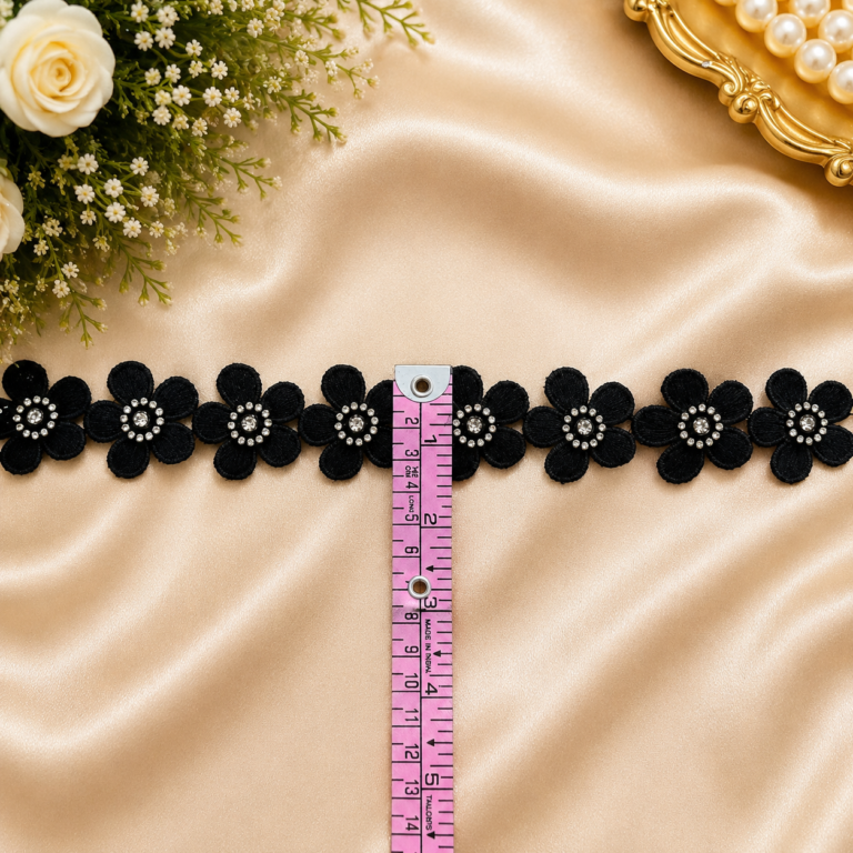 Zexira Black Stone Flower Cotton 1 Inch 4.5 Meter Lace