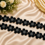 Zexira Black Stone Flower Cotton 1 Inch 4.5 Meter Lace