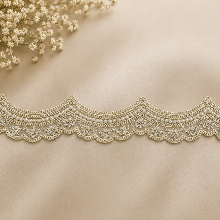 Zexira Golden Zari Stone Cutwork 9 Meter Border Lace
