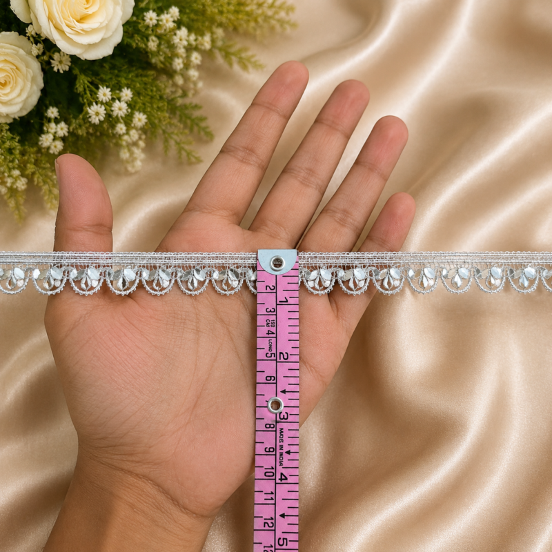 Zexira Silver Handwork Mirror 1 Inch 9 Meter Lace