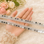 Zexira Silver Handwork Mirror 1 Inch 9 Meter Lace