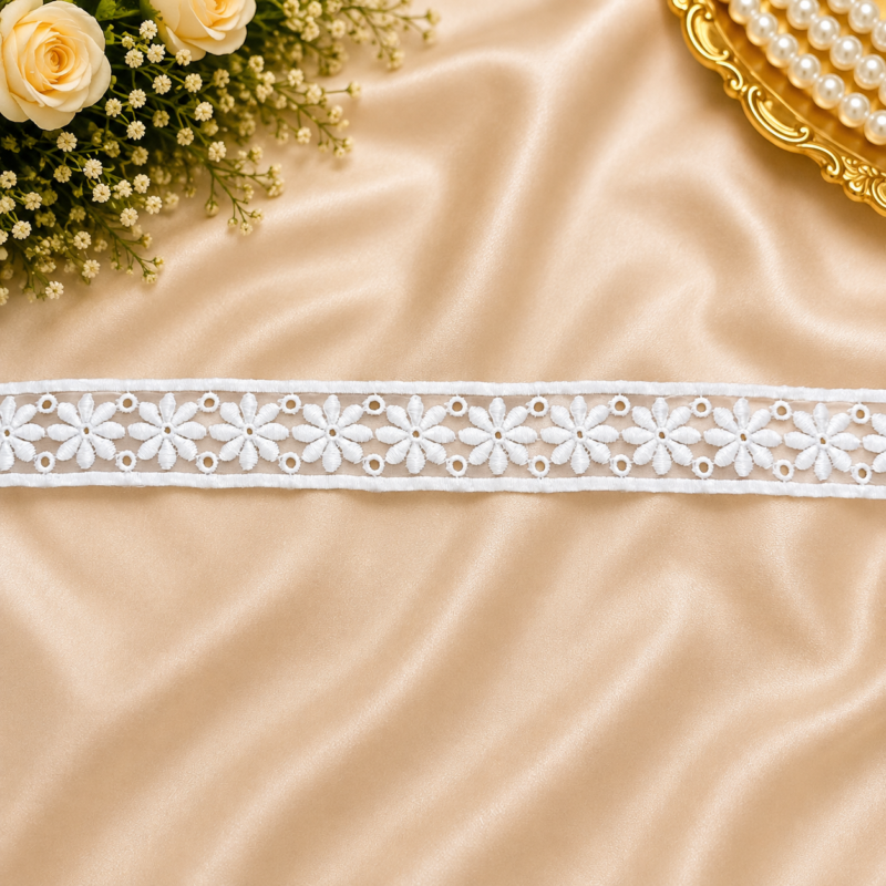 Zexira White Organza Flower Jointer 1 Inch 10 Meter Lace