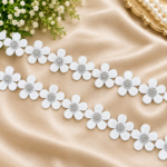 Zexira White Stone Flower Cotton 1 Inch 4.5 Meter Lace
