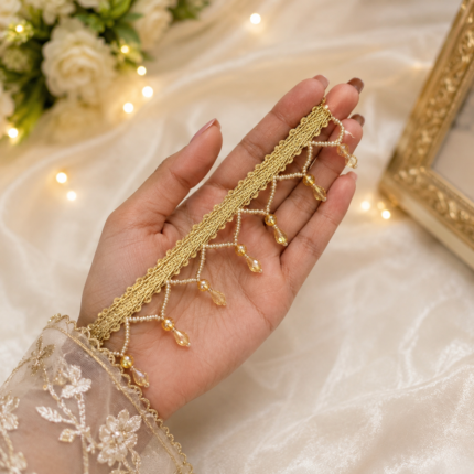 Zexira Golden Cystal Moti Jhalar 2 Inch 8 Meter Lace