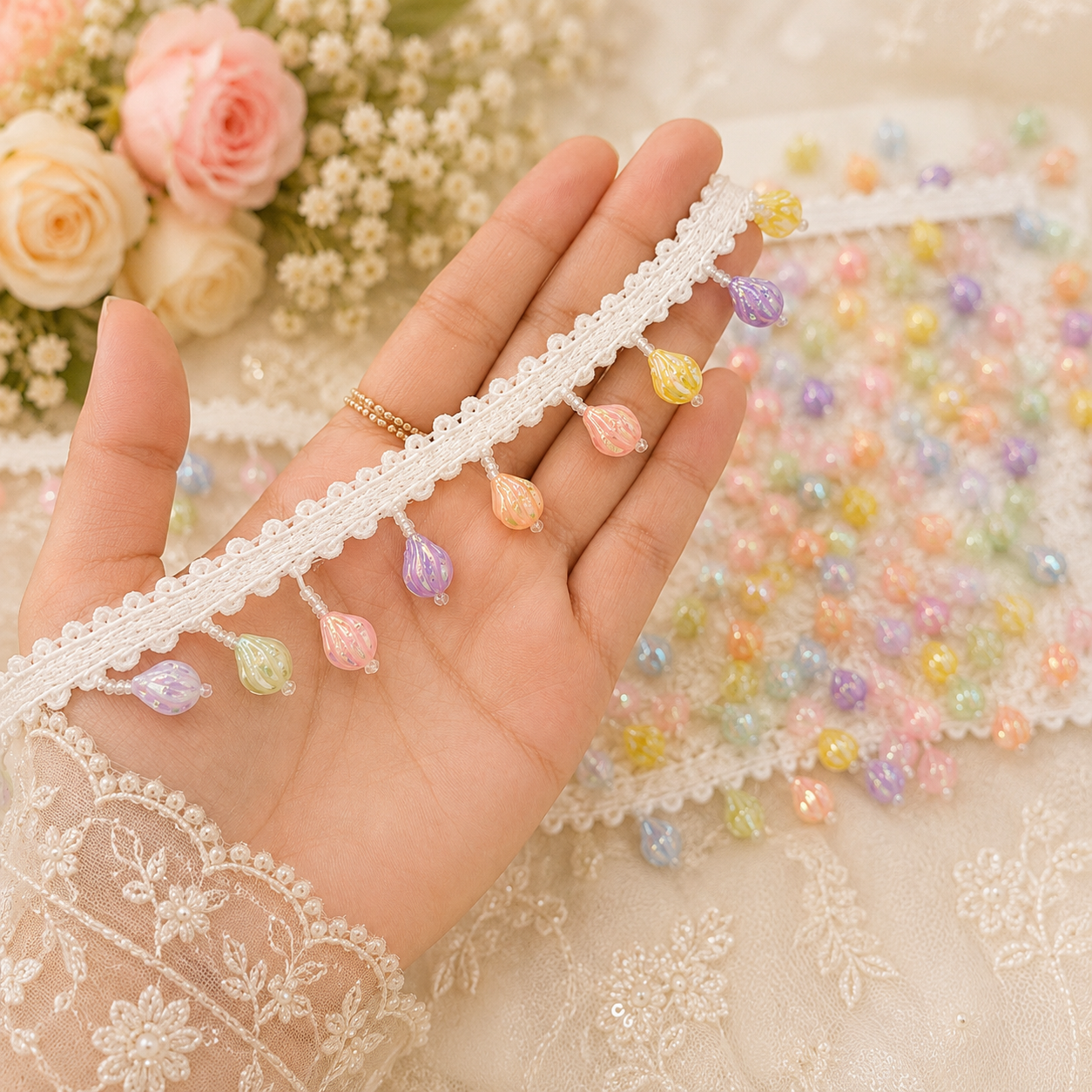 multicolour latkan lace Zexira Multicolour Moti 8 Meter Latkan Lace