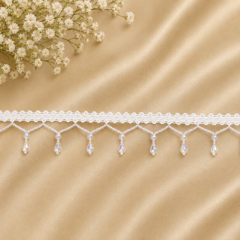 Zexira White Cystal Jhalar 2 Inch 8 Meter Lace